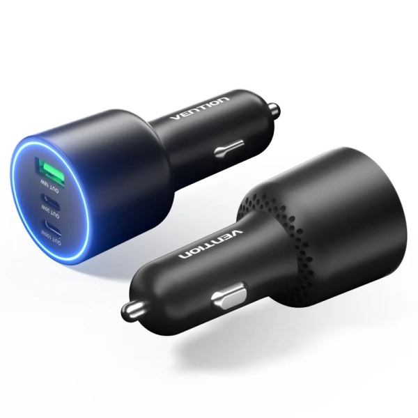 Vention Cargador de Coche para Smartphone - 165W - 2xUSB-C - USB-A - Power Delivery 3.0 - Qualcomm 3.0 - Color Negro