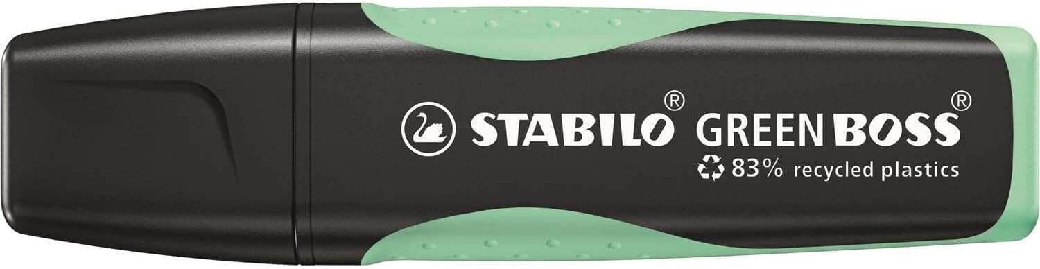 Stabilo Green Boss Pastel Marcador Fluorescente - Fabricado con un 83% de Plastico Reciclado - Trazo entre 2 y 5mm - Recargable - Color Pizca de Menta · Pack de 10 uds.