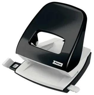 Petrus 62 WOW Taladro Perforador 2 Orificios - Hasta 30 Hojas - Facil Vaciado - Formato A4, A5, A6, Folio, US-Quart, 8 x 8 x 8 cm - Punzones 5.5mm - Color Negro