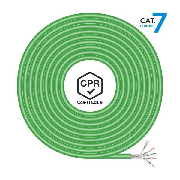 Aisens Bobina de Cable de Red RJ45 LSZH CPR Cca CAT.7 600 MHZ S/FTP AWG23 - 500M - Color Verde