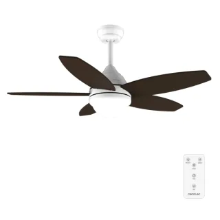 Cecotec EnergySilence Aero 4200 WhiteandDarkWood Ventilador de Techo con 5 Aspas y Luz - 53W - Diametro de 42" - 3 Tonos LED - Temporizador - 3 Velocidades - Modo Invierno - Color Blanco y N