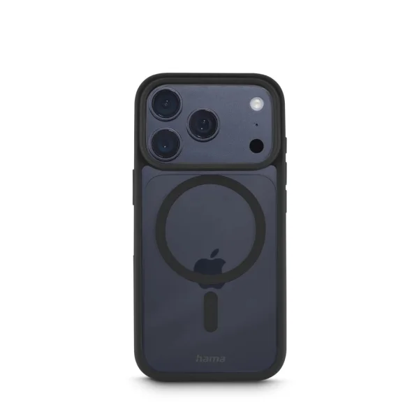Hama Frame Protect Funda para iPhone 17 Pro - Antideslizante - Magnetico - Policarbonato y Poliuretano Termoplastico - Bordes Elevados - Color Negro y Transparente