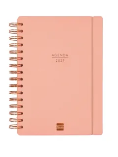 Finocam Haiku Agenda de Espiral en Catalan - 16 Meses - Semana Vista Horizontal - Formato E10 - 155x212mm - Tapa Dura - Papel de 95g/m2 - Cierre con Goma Elastica - Color Coral