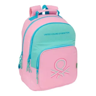 Safta Benetton Dolce Mochila con 2 Compartimentos - Antirozaduras - Adaptable a Carro - Portabotellas - Tirador Doble - Hombreras Ergonomicas - 20L - 320x150x420mm - Color Rosa Pastel