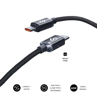 Subblim Cable Optimus USB-C - 60W - Nylon Trenzado - 480Mbps - 2 Metros - Color Negro