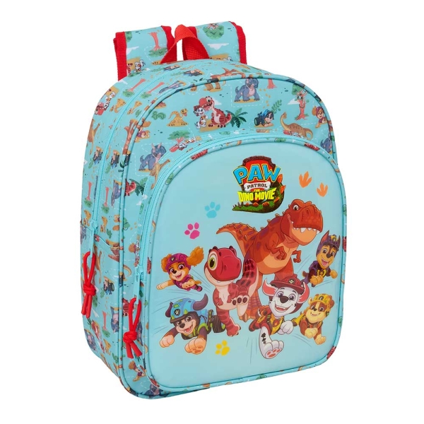 Safta Paw Patrol Dino Rescue Mochila Infantil - Portabotellas - Bolsillo Frontal - Adaptable a Carro - Hombreras Acolchadas - 26x34x11cm - Color Azul Pastel
