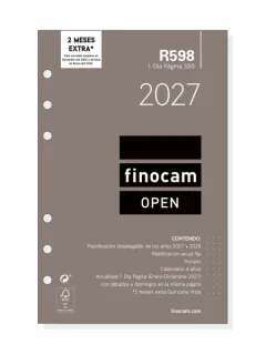 Finocam R598 Recambio para Agenda Open - Anual 2027 - 1 Dia por Pagina - Formato 500 - 117x181mm - 6 Taladros - Papel de 70g/m2 - Color Blanco