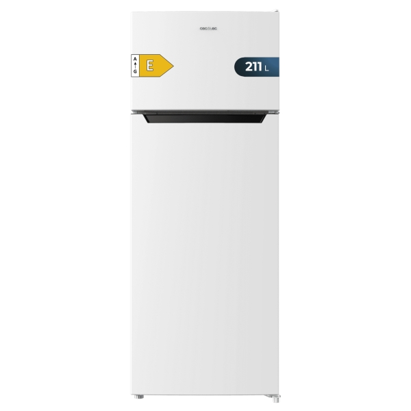 Cecotec Bolero CoolMarket 2D 211 White E Frigorifico Dos Puertas - Capacidad 211L - Defrost - Congelacion Ultrarapida - Display Interior - Puerta Reversible - Clase E - 54x55.1x142.8cm - Col