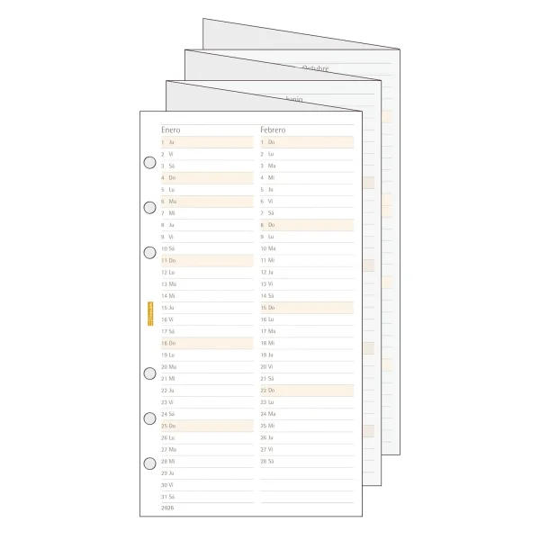 Finocam C996 Planificador de Recambio para Agendas Classic - Anual 2026 - Desplegable - Formato 609 - 94x1x171mm - Color Blanco
