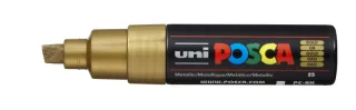 Posca PC-8K Marcador de Pintura - Punta Biselada Acrilica 8mm - Tinta Base al Agua - Resistente a la Luz - No Permanente - Color Oro Metálico · Pack de 6 uds.