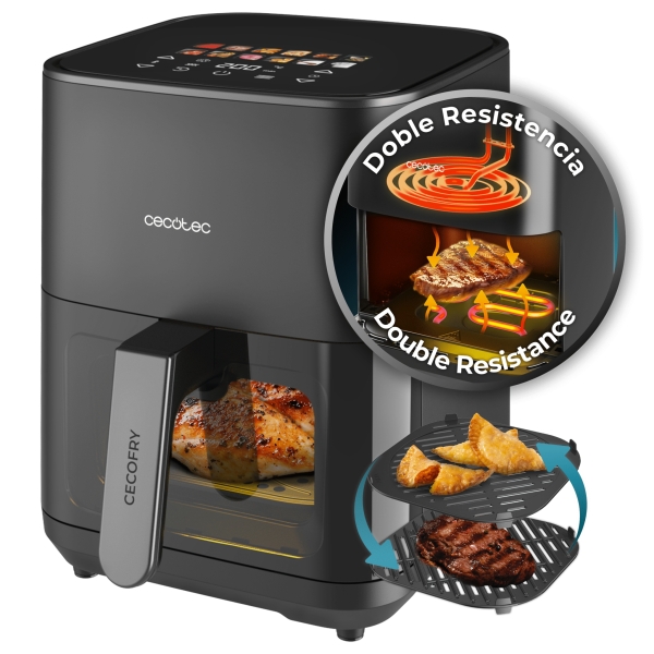 Cecotec Cecofry and Grill Duoheat 4000 Freidora sin Aceite 3 en 1 - Potencia de 1900W - Resultados Uniformes - Parrilla - Pizzas Crujientes - Capacidad de 4L - Control de Temperatura - Color