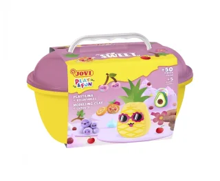 Jovi Play & Fun Cofre Sweet con 24 Barras de Plastilina 15gr + Modeladores + Recortables - Sin Gluten - Base Vegetal - No se Seca - Colores Surtidos