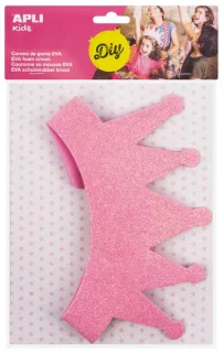 Apli Corona de Goma Eva Rosa con Purpurina - Cable Elastico Ajustable - Personalizable con Formas de Goma Eva, Fieltro, Pegatinas, Etc - Color Rosa · Pack de 5 uds.