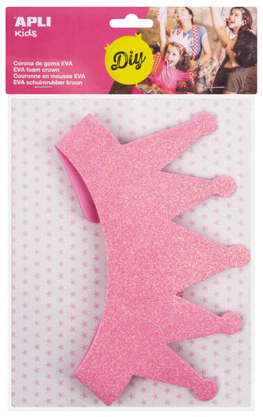 Apli Corona de Goma Eva Rosa con Purpurina - Cable Elastico Ajustable - Personalizable con Formas de Goma Eva, Fieltro, Pegatinas, Etc - Color Rosa · Pack de 5 uds.
