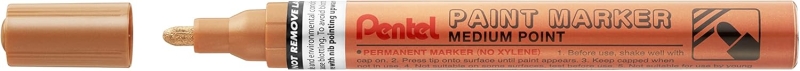Pentel Paint Marker Marcador de Pintura - Punta Media 4.5mm - Permanente en todas las Superficies - Resistente a Luz y Agua - Cuerpo de Aluminio - Color Bronce · Pack de 12 uds.