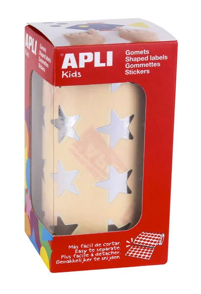 Apli Pack de1.416 Gomets con Forma de Estrella - Tamaño 19.5mm - Adhesivo Base Agua - Normas EN-71 y FSC - Color Plata