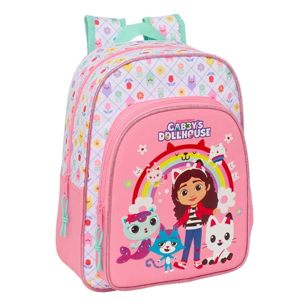 Safta Gabby's Dollhouse Mochila Infantil - Portabotellas - Bolsillo Frontal - Adaptable a Carro - Hombreras Acolchadas - 26x34x11cm - Color Rosa
