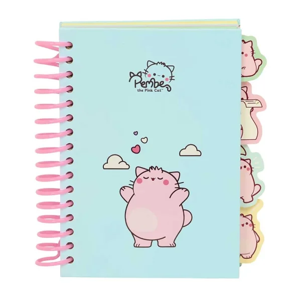 Safta Pembe The Pink Cat Bloc de Notas A6 - Tapas Duras - 80 Hojas - Gramaje 80g/m2 - Incluye 4 Separadores - 105x148mm - Color Azul Claro