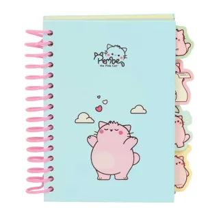 Safta Pembe The Pink Cat Bloc de Notas A6 - Tapas Duras - 80 Hojas - Gramaje 80g/m2 - Incluye 4 Separadores - 105x148mm - Color Azul Claro