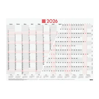 Finocam Planificador de Tipo Poster en Catalan - Anual 2026 - Espacio para Escribir - 680x485mm - Numeros Grandes - Color Blanco y Rojo