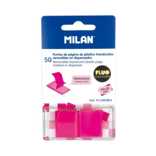 Milan Fluo Dispensador 50 Marcadores Reposicionables - Translucidos - 45x25mm - Color Rosa