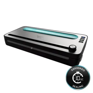 Cecotec FoodCare SealVac 120 SteelCut Envasadora al Vacio - Presion 0.75bar - 120W - Silencioso - Acero Inoxidable - Luz LED - Admite Bolsas Genericas - Funcion Vacio para Botes - Color Negr