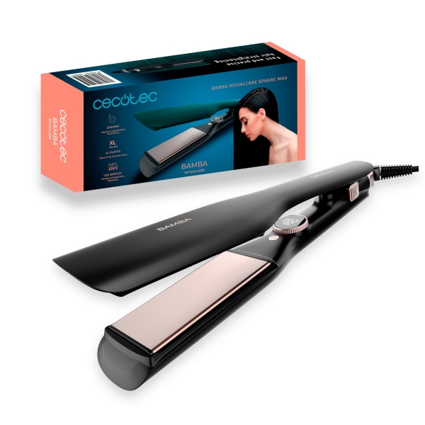 Cecotec Ritualcare Sphere Max Plancha de Pelo XL de 45mm - Pantalla LED - Temperatura Regulable - Revestimiento de Ceramica - Apagado Automatico - Placas Flotantes - Color Negro