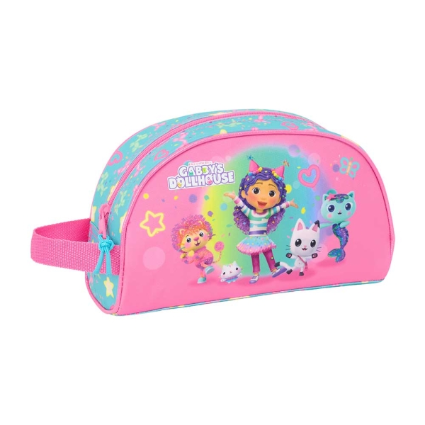 Safta Gabby's Dollhouse Confetti Neceser de 3.75L - Cremallera - Asa Lateral - Adapatable a Carro - Bolsillo Interior - 260x90x160mm - Color Rosa