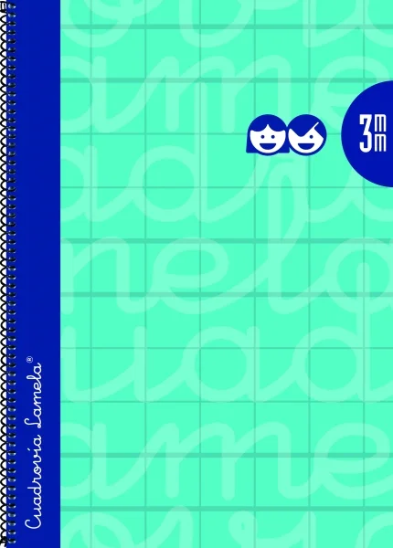 Lamela Cuaderno Espiral con 80 Hojas de 90g/m2 con Margen - Formato Folio - Pauta Cuadrovia de 3mm - Cubierta Extra Dura - Papel Offset Blanco Extra - Color Turquesa