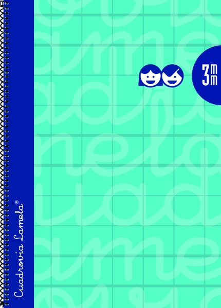 Lamela Cuaderno Espiral con 80 Hojas de 90g/m2 con Margen - Formato Folio - Pauta Cuadrovia de 3mm - Cubierta Extra Dura - Papel Offset Blanco Extra - Color Turquesa