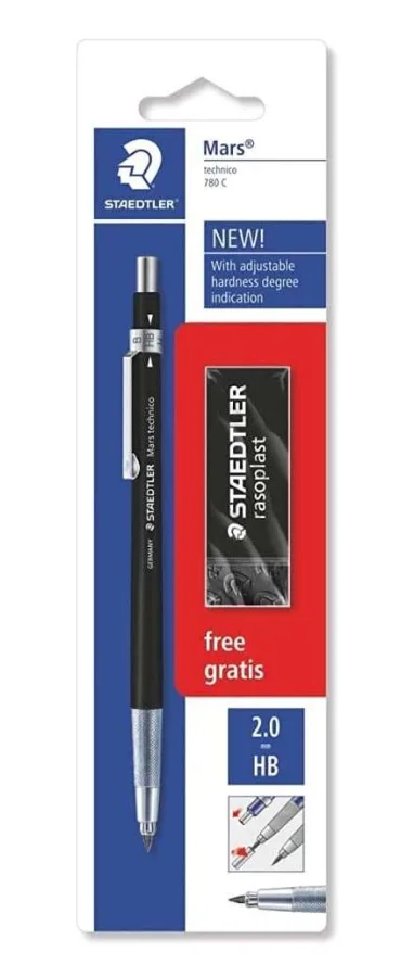 Staedtler Mars Technico 780 C Pack de 1 Portaminas Tecnico de 2mm + 1 Goma de Borrar Rasoplast