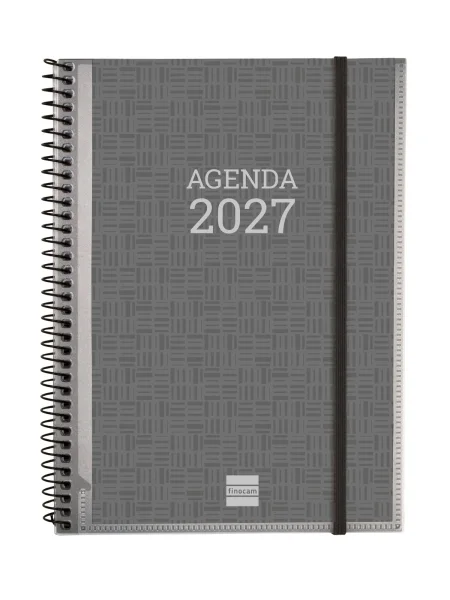 Finocam Basics Personalizable Agenda - Anual 2027 - Semana Vista Horizontal - Formato E10 - 155x212mm - Espiral - Tapa de Polipropileno - Esquinas Microperforadas - Papel de 80g/m2 - Color Gris