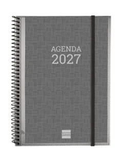 Finocam Basics Personalizable Agenda - Anual 2027 - Semana Vista Horizontal - Formato E10 - 155x212mm - Espiral - Tapa de Polipropileno - Esquinas Microperforadas - Papel de 80g/m2 - Color G