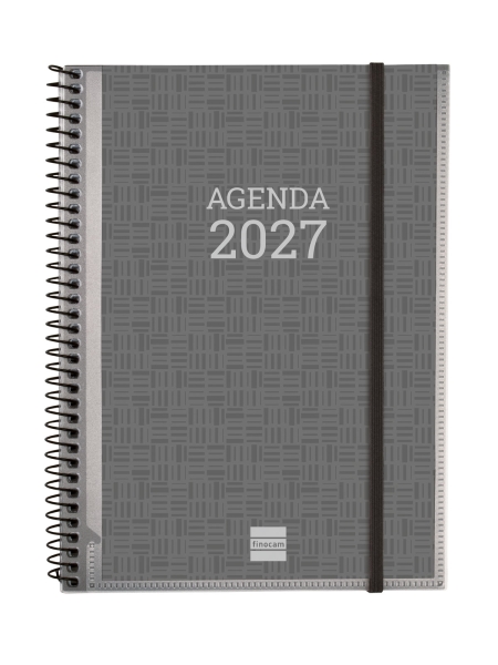 Finocam Basics Personalizable Agenda - Anual 2027 - Semana Vista Horizontal - Formato E10 - 155x212mm - Espiral - Tapa de Polipropileno - Esquinas Microperforadas - Papel de 80g/m2 - Color Gris
