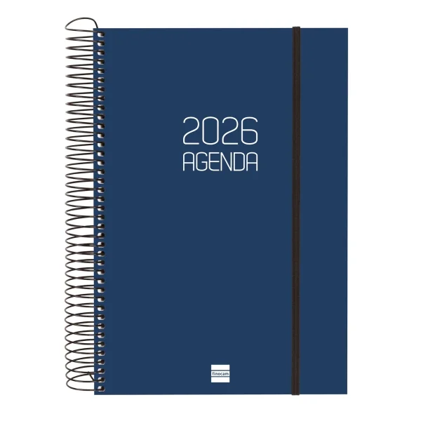 Finocam Opaque Agenda de Espiral - Anual 2026 - Tapa Ligera - Cierre con Goma Elastica - Formato E11 - 175x29x242mm - 1 Dia por Pagina - Color Azul