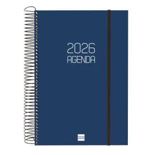Finocam Opaque Agenda de Espiral - Anual 2026 - Tapa Ligera - Cierre con Goma Elastica - Formato E11 - 175x29x242mm - 1 Dia por Pagina - Color Azul