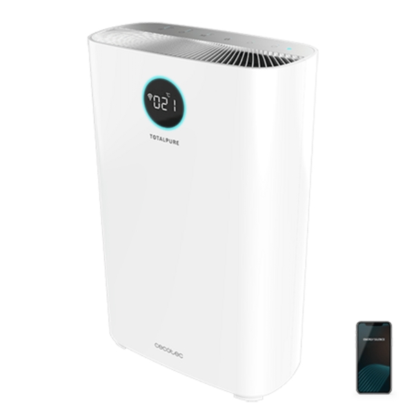 Cecotec TotalPure 2500 Connected Purificador de Aire - Potencia de 20W - Filtro de 3 Etapas - Cobertura hasta 65m3 - Control WiFi - Silencioso 54dB - Pantalla LED - Modo Noche - Color Blanco