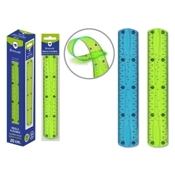 Bismark Regla Flexible 20cm - Fabricada en PVC - Ideal para Colegio - Colores Azul y Verde Aleatorios