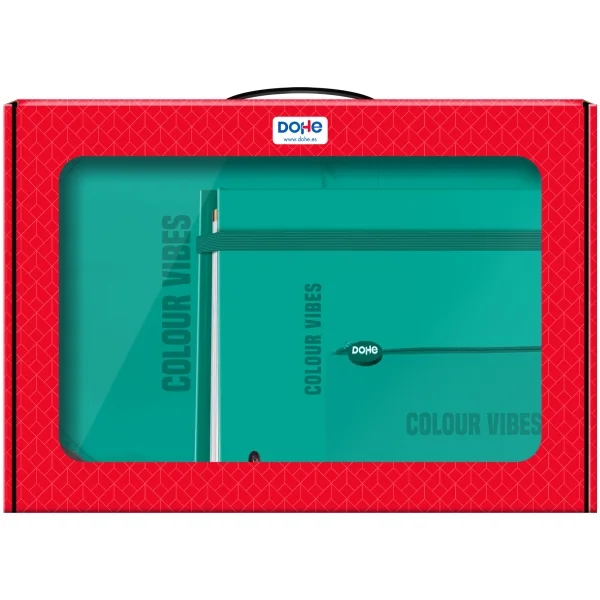 Dohe Colour Vibes Pack de Mochila + Carpeta A4 Recambio + Portatodo Triple - Todo en un Maletin Perfecto para Regalo - Color Verde