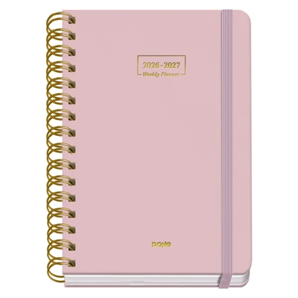 Dohe Premium Agenda Escolar 26/27 - Formato A5 - Dia Pagina - Papel Offset Ahuesado 80g - Cubierta de Carton Plastificado - Espiral Metalica Doble - Goma - 15x21x4cm - Color Rosa