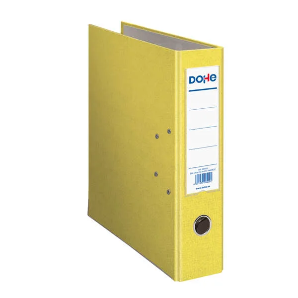 Dohe Archivador de Palanca Tamaño A4 - Lomo Ancho 70mm - Ollao, Rado y Tarjetero en el Lomo - Carton Forrado con Polipropileno - Cantoneras Metalicas - Color Amarillo