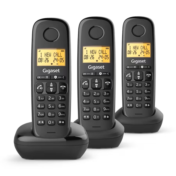 Gigaset Basic 100 Trio Telefono Inalambrico Dect con Identificador de Llamadas - Bloqueo de Llamadas - Pantalla Retroilluminada - Color Negro