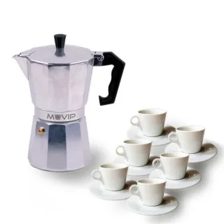 Muvip MV0601 Cafetera de Aluminio - Capacidad 6 Tazas - Mango Ergonomico - Antiadherente - Apta para Placas Electricas, Vitroceramicas y Gas - Color Aluminio