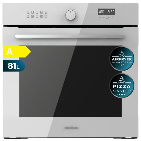 Cecotec Bolero Hexa AF316000 Glass White A Horno Integrable - Capacidad 81L - Temperatura Regulable - Piedra para Pizzas de 35cm - Guias Telescopicas - Pantalla Tactil - 11 Funciones - Color