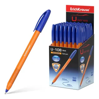 Erichkrause U-108 Boligrafo Clasico Orange - Punta de Bola 0.7mm - Trazo de 0.26mm - Tapa Ventilada - Cuerpo Opaco Naranja - Ultra Glide Technology - Color Azul · Pack de 50 uds.