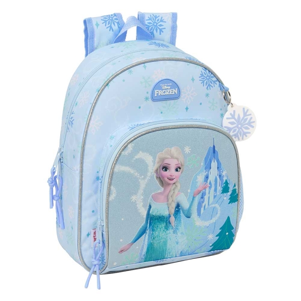 Safta Frozen Mochila Infantil - Portabotellas - Bolsillo Frontal - Asa de Mano - Adaptable a Carro - Hombreras Acolchadas - 28x34x10cm - Color Azul Pastel