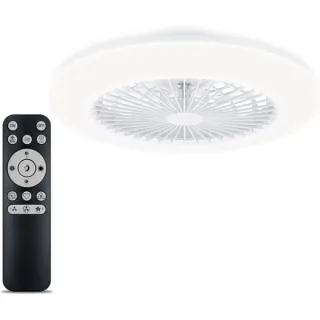 Philips Amigo Flat Fan Ceiling IR RD Ventilador de Techo con Luz LED Hasta 6500K - Aspas Integradas - 20W Ventilador + 42W Luz - Sparkle - Mando a Distancia - Color Blanco