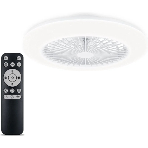 Philips Amigo Flat Fan Ceiling IR RD Ventilador de Techo con Luz LED Hasta 6500K - Aspas Integradas - 20W Ventilador + 42W Luz - Sparkle - Mando a Distancia - Color Blanco