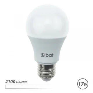 Elbat A65 Bombilla LED - Potencia 17W - Flujo Luminoso 2100lm - E27 - Temperatura de Color 4000K - Luz Blanca - Apertura 220º - Vida Util 30.000h - 15.000 Encendidos - 65x115mm - Color Blanc