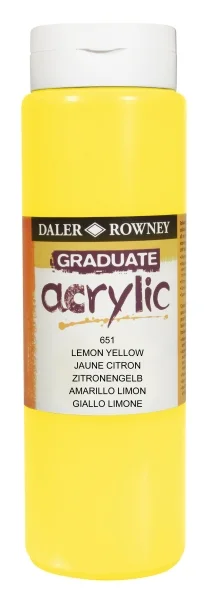 Daler Rowney Graduate Pintura Acrilica - Botella de Plastico - 500ml - Color Amarillo Limon